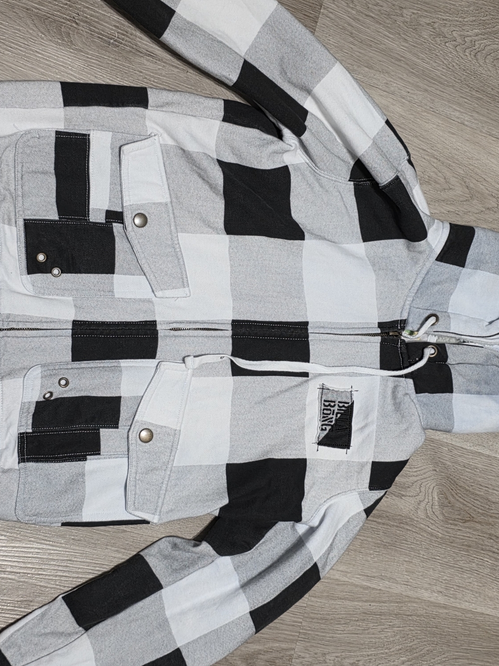 Billabong Black and White Buffalo Check Zip Hoodie